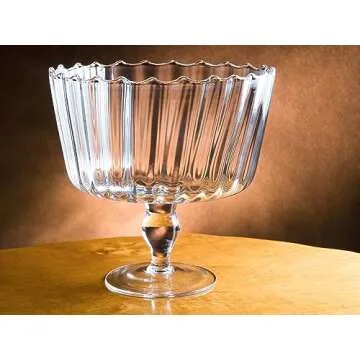 Barski Large Glass Trifle Bowl, with Scallop Design - 9" D - European Beautiful Hand Made Glass - 168 oz (over 5 quarts) Clear