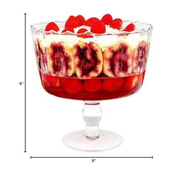 Barski Large Glass Trifle Bowl, with Scallop Design - 9" D - European Beautiful Hand Made Glass - 168 oz (over 5 quarts) Clear