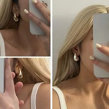 Teardrop Earrings Dupes for Women Gold Chunky Hoop Earring Dangle Earrings Water Drop Hypoallergenic Earring for Women