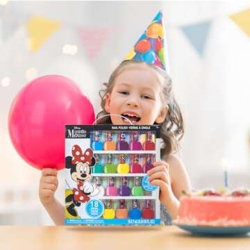 Townley Girl Disney Minnie Mouse 18 Piece Water-Based Nail Polish Set, Quick Dry and Peels-Off, Nail Paint Set for Girls, Perfect for Parties, Sleepovers and Makeovers, Ages 3