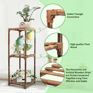 cfmour Wood Plant Stand - Stylish 3 Tier Indoor Outdoor Rack
