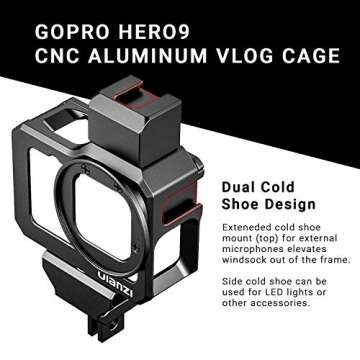 Ulanzi G9-5 CNC Camera Vlog Cage for GoPro HERO9 | Dual Cold Shoe Mounts with Audio Mic Adapter Hous...