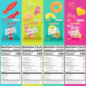 SmartSweets Variety Pack Candy, 1.8oz (Pack of 8), Candy With Low Sugar & Calorie, Healthy Snacks For Kids & Adults - Sweet Fish, Peach Rings, Tropical Sours, Barbie Pink Lemonade Dream
