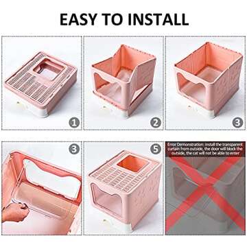 Cat Litter Box with Lid, Top Entry Cat Litter Box Pan, Enclosed Cat Potty, Anti-Splashing Cat Toilet, Foldable Litter Box Large Covered Cat Supplies with Scoop Brush and Garbage Bag