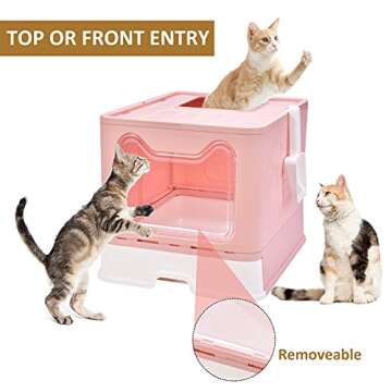 Cat Litter Box with Lid, Top Entry Cat Litter Box Pan, Enclosed Cat Potty, Anti-Splashing Cat Toilet, Foldable Litter Box Large Covered Cat Supplies with Scoop Brush and Garbage Bag