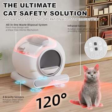 Giosuan Self Cleaning Cat Litter Box, Smart Automatic Cat Litter Box with Safety Protection/65L+9L Large Capacity/APP Control/Anti-Pinch for Multiple Cats - Grey