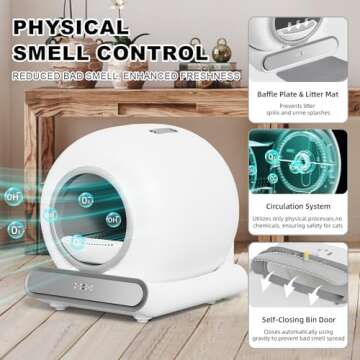 Giosuan Self Cleaning Cat Litter Box, Smart Automatic Cat Litter Box with Safety Protection/65L+9L Large Capacity/APP Control/Anti-Pinch for Multiple Cats - Grey