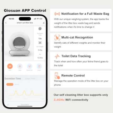 Giosuan Self Cleaning Cat Litter Box, Smart Automatic Cat Litter Box with Safety Protection/65L+9L Large Capacity/APP Control/Anti-Pinch for Multiple Cats - Grey