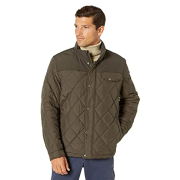 Cole Haan Signature Men's Tonal Mixed Media Diamond Quilted Jacket - Olive, Medium