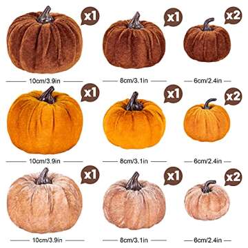 Whaline 12Pcs Fall Artificial Pumpkins 3 Sizes Fake Velvet Pumpkin Orange Brown Khaki Small Foam Pum...