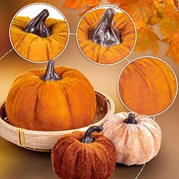 Whaline 12Pcs Velvet Fall Pumpkins for Autumn Decor
