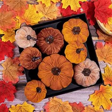 Whaline 12Pcs Velvet Fall Pumpkins for Autumn Decor