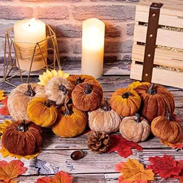 Whaline 12Pcs Velvet Fall Pumpkins for Autumn Decor