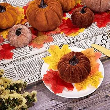 Whaline 12Pcs Velvet Fall Pumpkins for Autumn Decor