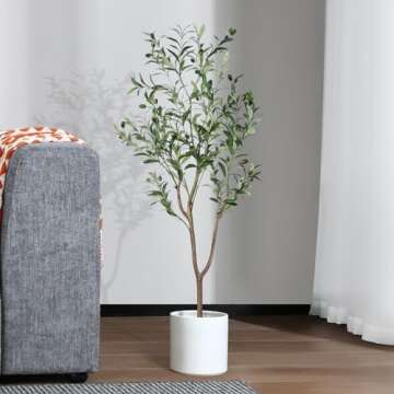 OAKRED Artificial Olive Tree,4FT Tall Fake Plant Faux Olive Plants for Indoor,Natural Fake Tree,Artificial Silk Plants for Office Home Living Room Floor Patio Greening Porch Decor,Set of 1