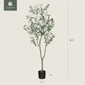 OAKRED Artificial Olive Tree,4FT Tall Fake Plant Faux Olive Plants for Indoor,Natural Fake Tree,Artificial Silk Plants for Office Home Living Room Floor Patio Greening Porch Decor,Set of 1