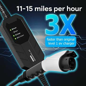 MEGEAR Skysword Ⅱ Level 1-2 EV Charger, 100-240V 16A 25FT Portable EVSE, NEMA 6-20 Plug with NEMA 5-15 Adapter Electric Vehicle Charging Station