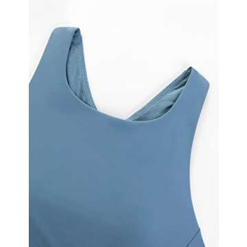 CRZ YOGA Ulti-Dry High Neck Longline Sports Bra for Women - Racerback Padded Workout Yoga Bras Wirefree Cropped Tank Blue Ashes X-Small