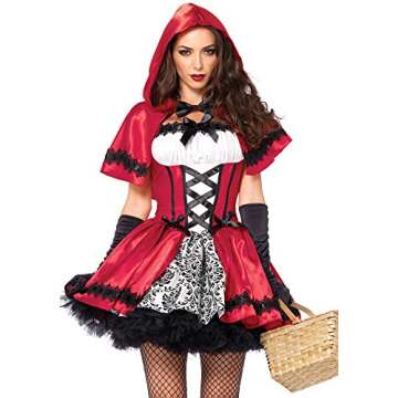 Leg Avenue 2 Piece Gothic Riding Costume Set-Sexy Hooded Cape and Peasant Dress for Women, Red/White, Medium