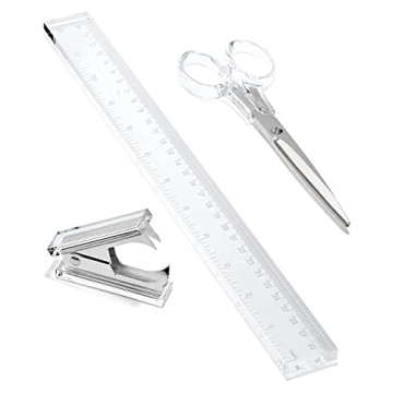 OfficeGoods 3 Piece Acrylic Desk Set - Includes Ruler, Staple Remover, Scissors - Functional & Elega...