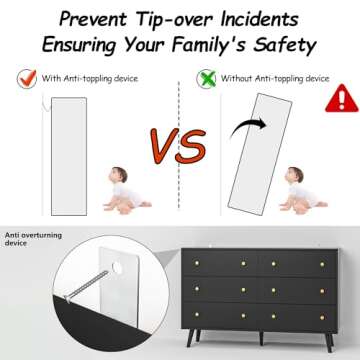 HOUROM Black Dresser for Bedroom, Modern 6 Drawer Double Dressers with Gold Handles, Wood Chest of Drawers for Living Room, Hallway, Entryway