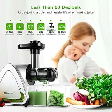 Slow Masticating Juicer Extractor, Homever Cold Press Juicer Machines,Celery Juicer for Home,Wheatgrass Juicer Easy to Clean and Quiet Motor, BPA Free Juicer for Vegetables and Fruits, Silver