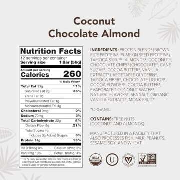 ALOHA Organic Plant Based Protein Bars, Coconut Chocolate Almond, 1.98-Ounce Bars (Pack of 12)