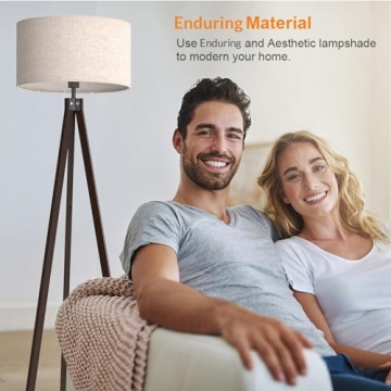 LEPOWER Wood Tripod Floor Lamp, Mid Century Standing Lamp, Modern Design Studying Light for Living Room, Bedroom, Study Room and Office, Flaxen Lamp Shade with E26 Lamp Base Walnut