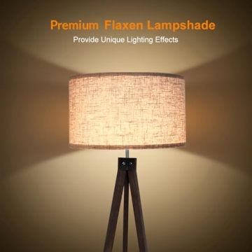 LEPOWER Wood Tripod Floor Lamp, Mid Century Standing Lamp, Modern Design Studying Light for Living Room, Bedroom, Study Room and Office, Flaxen Lamp Shade with E26 Lamp Base Walnut