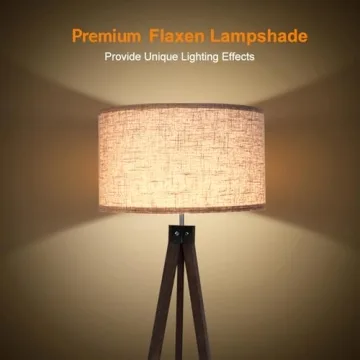 LEPOWER Wood Tripod Floor Lamp, Mid Century Standing Lamp, Modern Design Studying Light for Living Room, Bedroom, Study Room and Office, Flaxen Lamp Shade with E26 Lamp Base Walnut