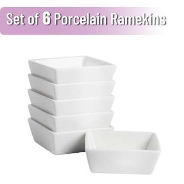 BTaT- Ramekins, Square, 4 oz, Set of 6, Oven Safe Ramekins, Creme Brulee Ramekins, Ramekins 4 oz, Creme Brulee Dishes, Small Ramekins, Ramekins Oven Safe, Mini Ramekins, Porcelain Souffle Ramekins