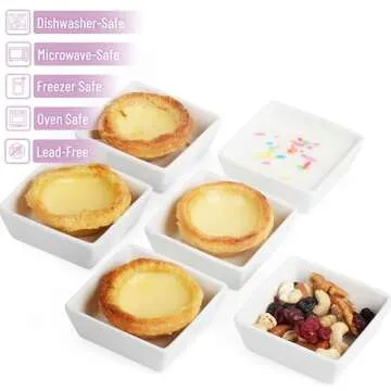 BTaT- Ramekins, Square, 4 oz, Set of 6, Oven Safe Ramekins, Creme Brulee Ramekins, Ramekins 4 oz, Creme Brulee Dishes, Small Ramekins, Ramekins Oven Safe, Mini Ramekins, Porcelain Souffle Ramekins