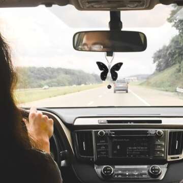 Bling Butterfly Diamond Car Hanging Accessories, Crystal Car Rear View Mirror Charms Car Decorative Accessories for Women, Lucky Presents Hanging Ornament Pendant Decor for All Cars (Black)