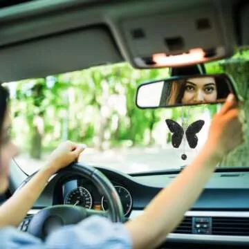 Bling Butterfly Diamond Car Hanging Accessories, Crystal Car Rear View Mirror Charms Car Decorative Accessories for Women, Lucky Presents Hanging Ornament Pendant Decor for All Cars (Black)