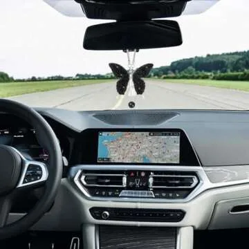 Bling Butterfly Diamond Car Hanging Accessories, Crystal Car Rear View Mirror Charms Car Decorative Accessories for Women, Lucky Presents Hanging Ornament Pendant Decor for All Cars (Black)