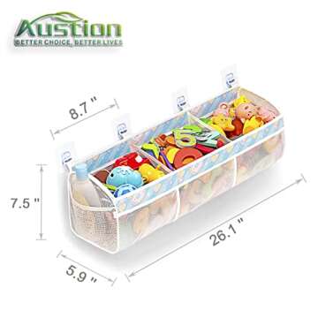 Austion Mesh Bath Toy Storage for Tub - Sorting Baby Toys Bath Tub Toy Holder - Extra Large Capacity Bath Toy Organizer with Large Openings, Quick-Drying and Breathable (Blue)