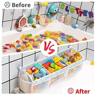 Austion Mesh Bath Toy Storage for Tub - Sorting Baby Toys Bath Tub Toy Holder - Extra Large Capacity Bath Toy Organizer with Large Openings, Quick-Drying and Breathable (Blue)