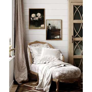 VIYYIEA Floral Framed Wall Art, Rose Flower Vintage Art Decor Room Aesthetic, 12x16 Inch Canvas Print Artwork, Farmhouse Still Life Painting Wall Decor for Bedroom Bathroom Office