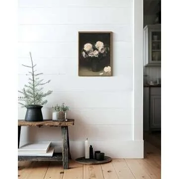 VIYYIEA Floral Framed Wall Art, Rose Flower Vintage Art Decor Room Aesthetic, 12x16 Inch Canvas Print Artwork, Farmhouse Still Life Painting Wall Decor for Bedroom Bathroom Office