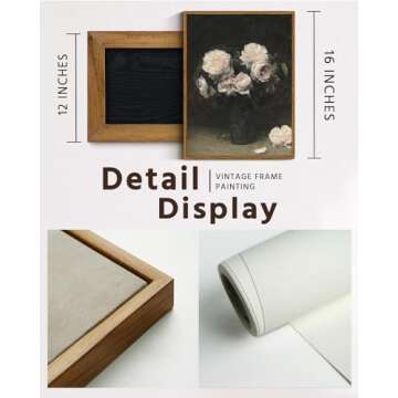 VIYYIEA Floral Framed Wall Art, Rose Flower Vintage Art Decor Room Aesthetic, 12x16 Inch Canvas Print Artwork, Farmhouse Still Life Painting Wall Decor for Bedroom Bathroom Office