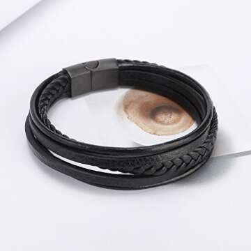 Stylish murtoo Mens Leather Bracelet - Multi-Layer Braided