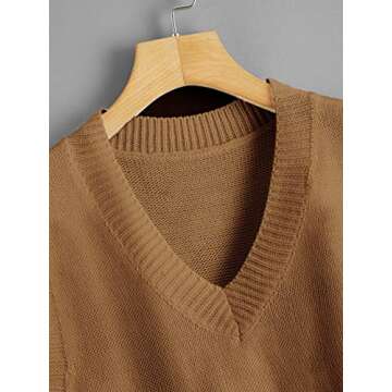 Romwe Women's Knit Sweater Vest Women Crop Y2K Sweater Vests V Neck Sleeveless JK Uniform Pullover Knitwear Tops Brown S