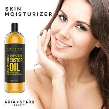 Aria Starr Castor Oil Cold Pressed - 16 FL OZ - 100% Pure Hair Oil For Hair Growth, Face, Skin Moist...