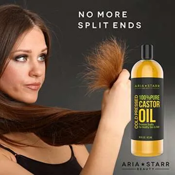 Aria Starr Castor Oil Cold Pressed - 16 FL OZ - 100% Pure Hair Oil For Hair Growth, Face, Skin Moisturizer, Scalp, Thicker Eyebrows And Eyelashes