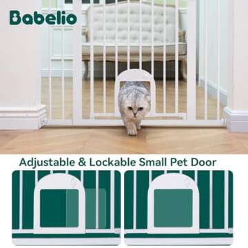 Babelio Baby Gate with Adjustable Cat Door,29-43" Auto Close Durable Pet door for Stairs,Doorways an...
