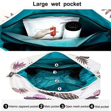 ESVAN Travel Tote Duffel Gym Bag,Weekender Overnight Carry-on Tote Crossbody Bag with Wet Pocket and Trolley Sleeve Upgraded ([A] Claret Pineapple)