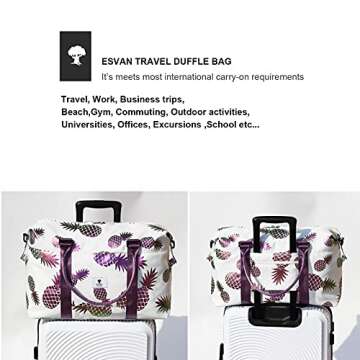 ESVAN Travel Tote Duffel Gym Bag,Weekender Overnight Carry-on Tote Crossbody Bag with Wet Pocket and Trolley Sleeve Upgraded ([A] Claret Pineapple)
