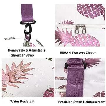 ESVAN Travel Tote Duffel Gym Bag,Weekender Overnight Carry-on Tote Crossbody Bag with Wet Pocket and Trolley Sleeve Upgraded ([A] Claret Pineapple)