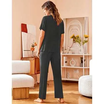 Avidlove Soft Sleepwear Set with Notch Collar and Long Pants