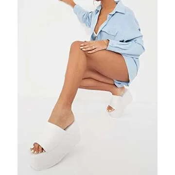 Minshluu Womens Platform Wedge SIides Sandals Open Toe Slip On Wedges Shoes